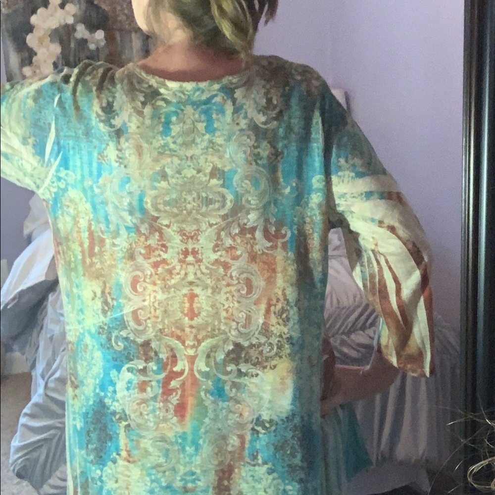 CALSTYLE Tunic Turquoise & Golden Brown Size 2XL - Picture 3 of 8
